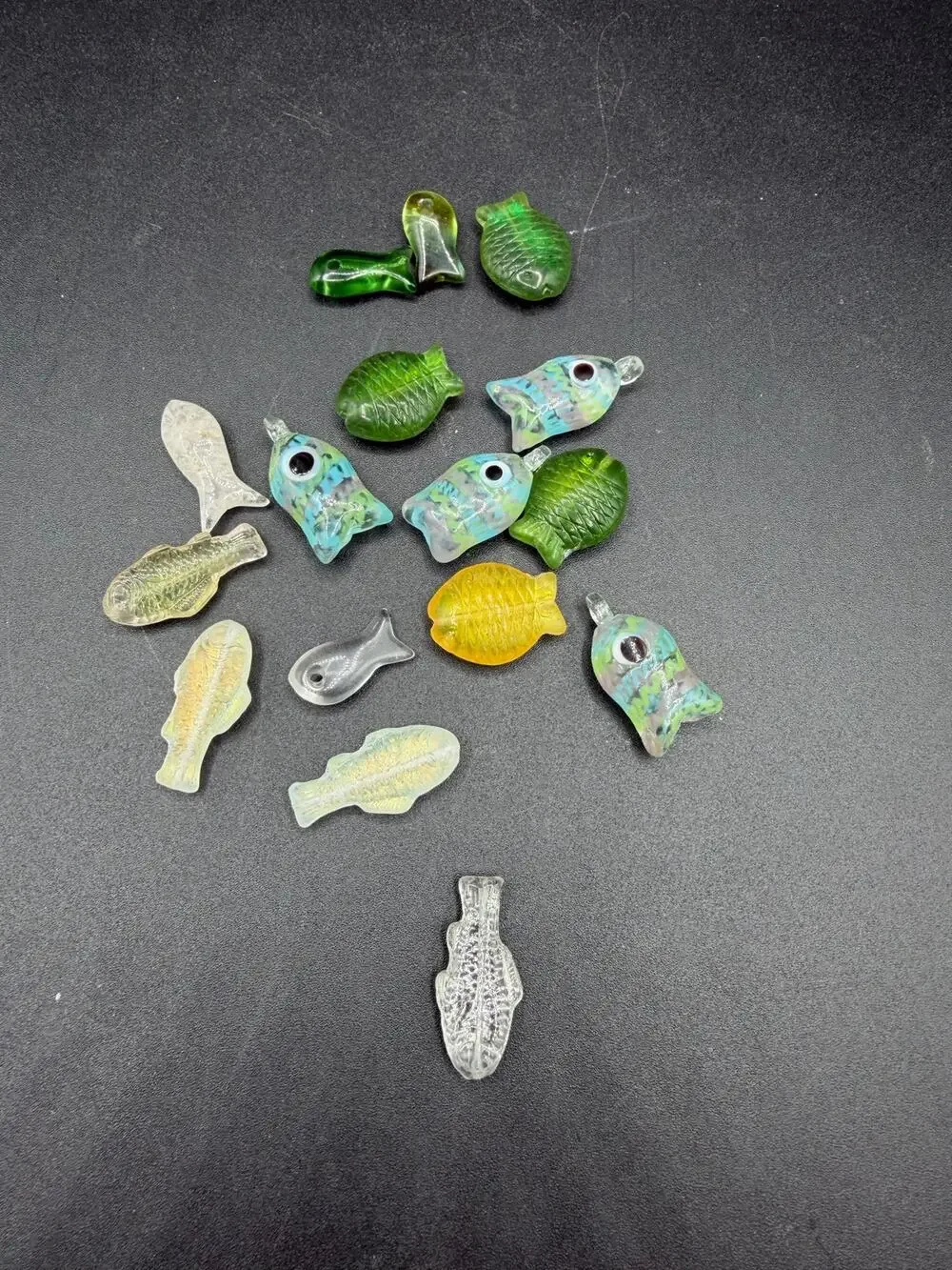 Vintage Glass Fish Beads Pendants Lot Iridescent Lampwork Jewelry Making 16pc